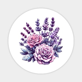 Blossoms in Harmony: Roses and Lavenders Magnet